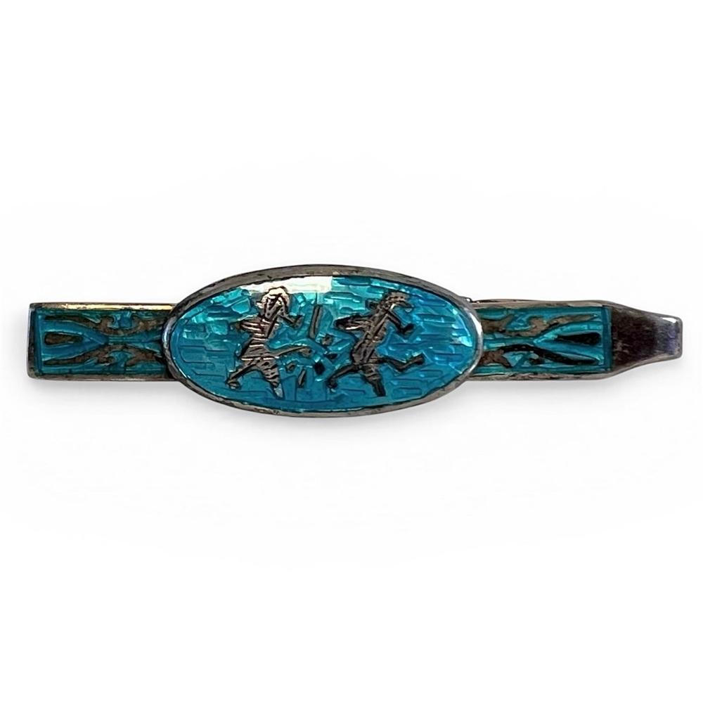 Siam Vintage Rare Blue Enamel Dancer Tie Clip Sterling Silver 925